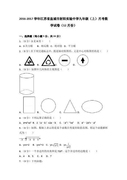 2016-2017学年江苏省盐城市射阳实验中学九年级(上)月考数学试卷