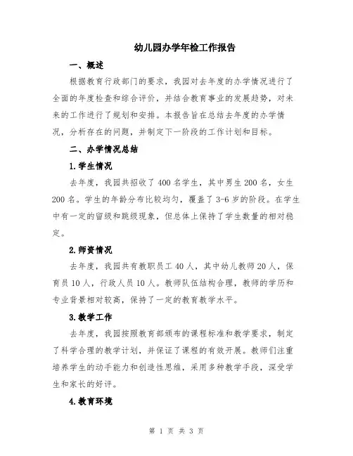 幼儿园办学年检工作报告