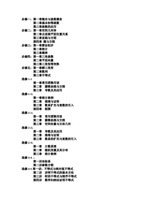 高中人教版数学目录