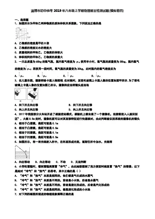 淄博市初中统考2019年八年级上学期物理期末检测试题(模拟卷四)
