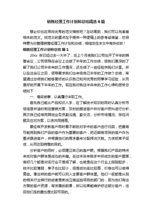 销售经理工作计划和总结精选6篇