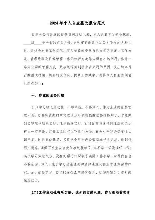 2024年个人自查整改报告范文(三篇)