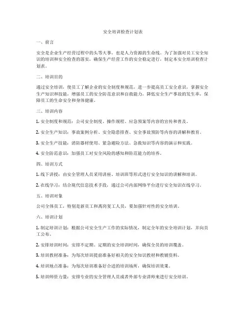 安全培训检查计划表