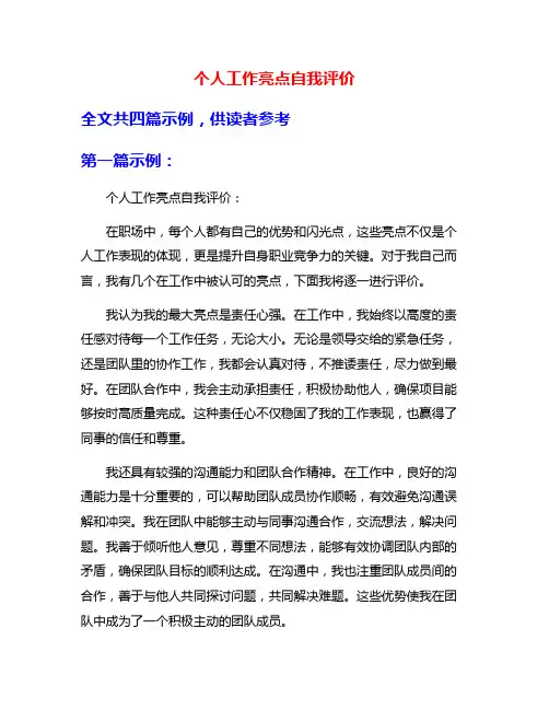 个人工作亮点自我评价