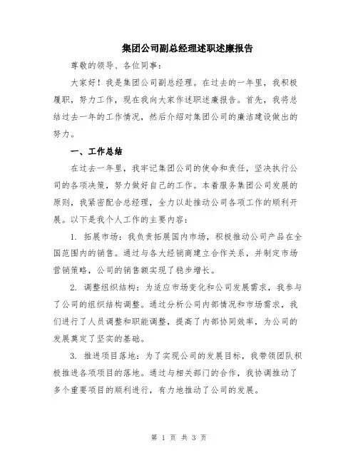 集团公司副总经理述职述廉报告
