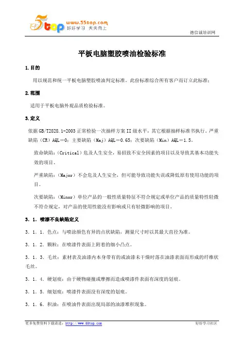 平板电脑塑胶喷油检验标准