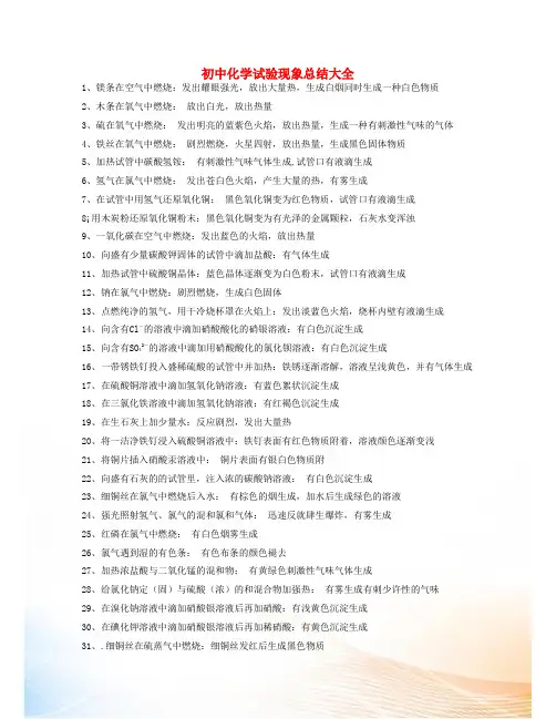 2022中考化学总复习 实验现象总结大全
