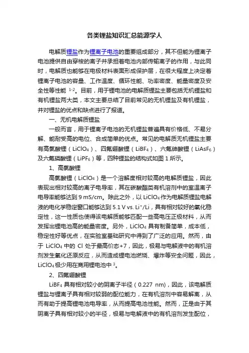 各类锂盐知识汇总能源学人