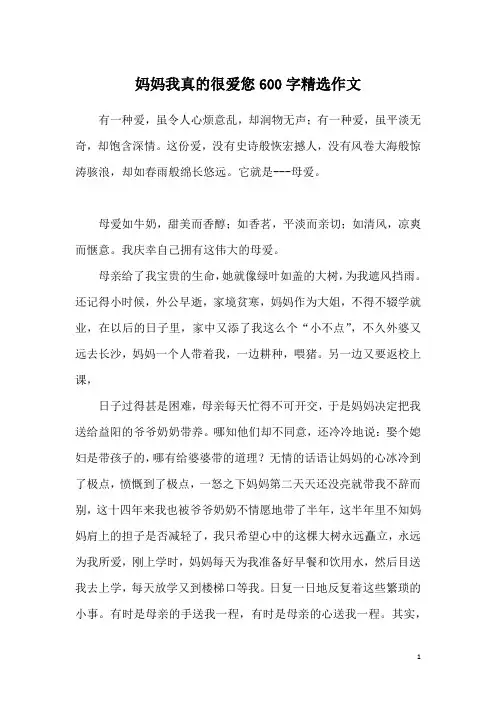 妈妈我真的很爱您600字精选作文