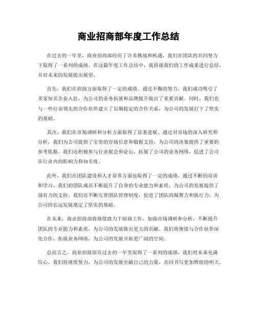 商业招商部年度工作总结