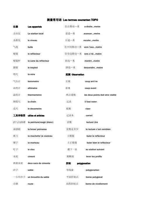 测量中常用的法语