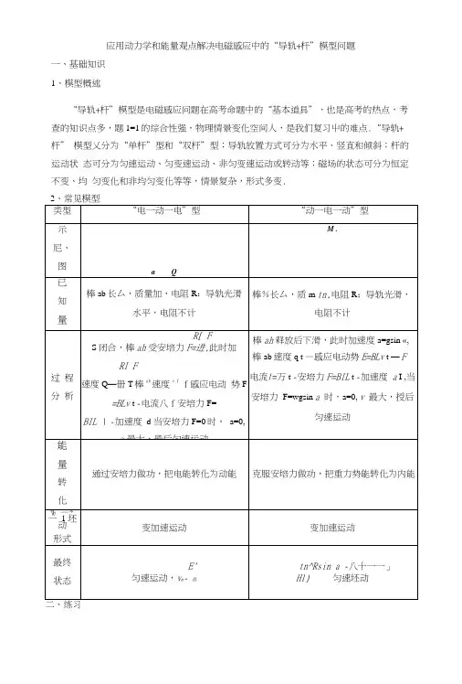 (含答案)应用动力学和能量观点解决电磁感应中的“导轨杆”模型问题.docx