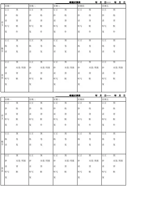 托管班晚辅纪律作业反馈表