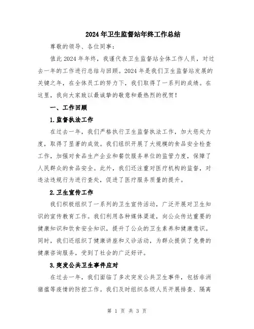 2024年卫生监督站年终工作总结