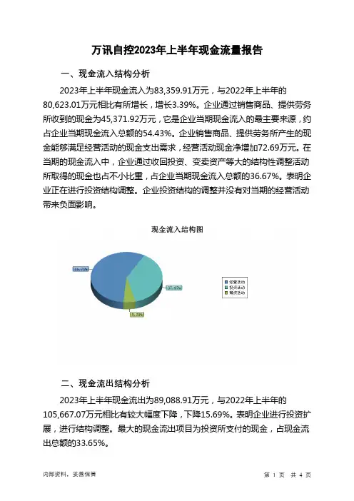 300112万讯自控2023年上半年现金流量报告