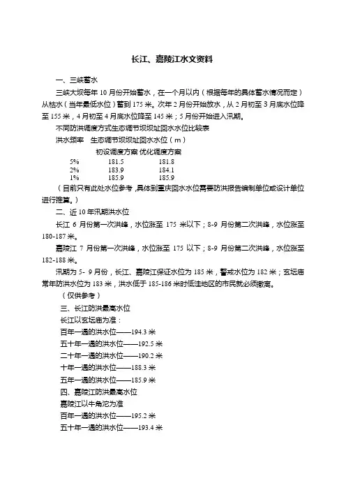 长江、嘉陵江水文资料