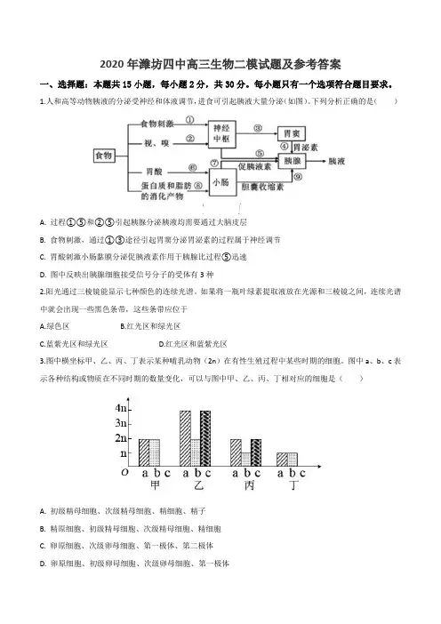 2020年潍坊四中高三生物二模试题及参考答案