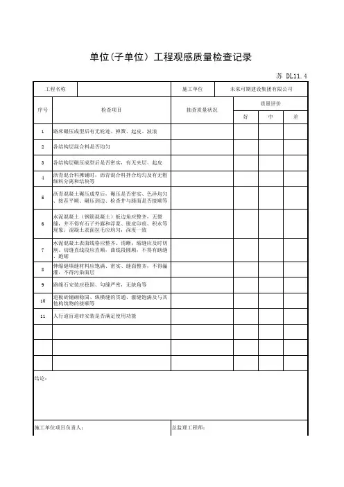 DL11.4 单位工程外观质量检查记录(市政工程用表)