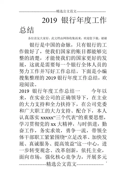 2019银行年度工作总结