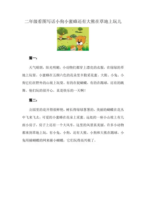 二年级看图写话小狗小蜜蜂还有大熊在草地上玩儿