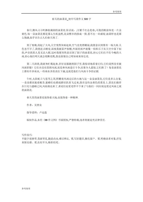 春天的油菜花_初中写景作文500字