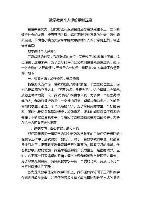 数学教师个人评价示例五篇
