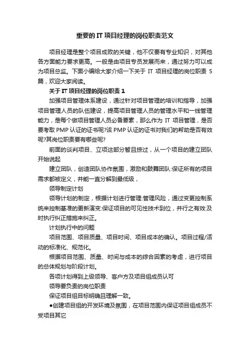 重要的IT项目经理的岗位职责范文