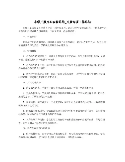 小学开展开心农场总结_开展专项工作总结