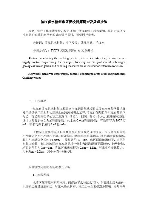 鉴江供水枢纽库区浸没问题调查及处理措施
