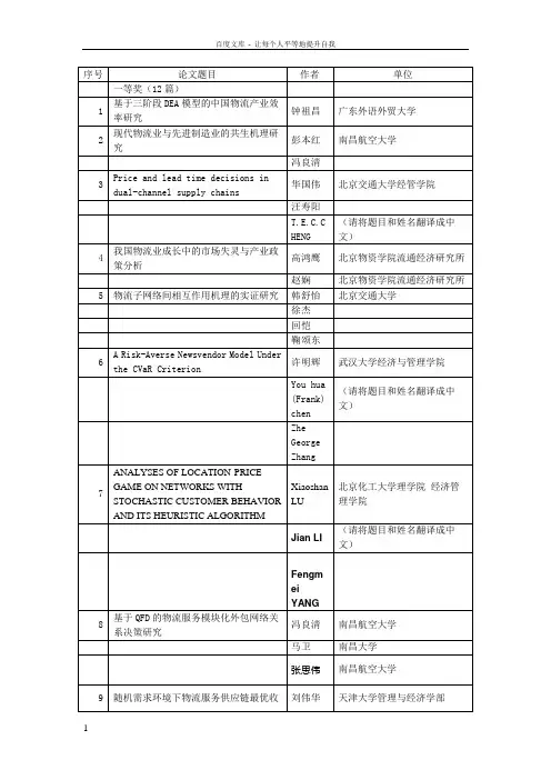 一等奖12篇中国物流学会