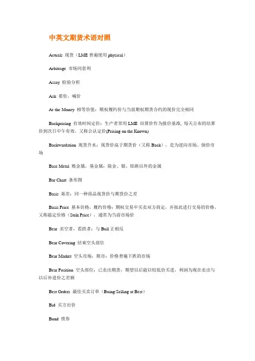 中英文期货术语对照讲课讲稿