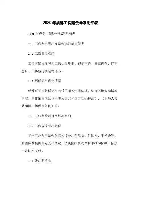 2020年成都工伤赔偿标准明细表