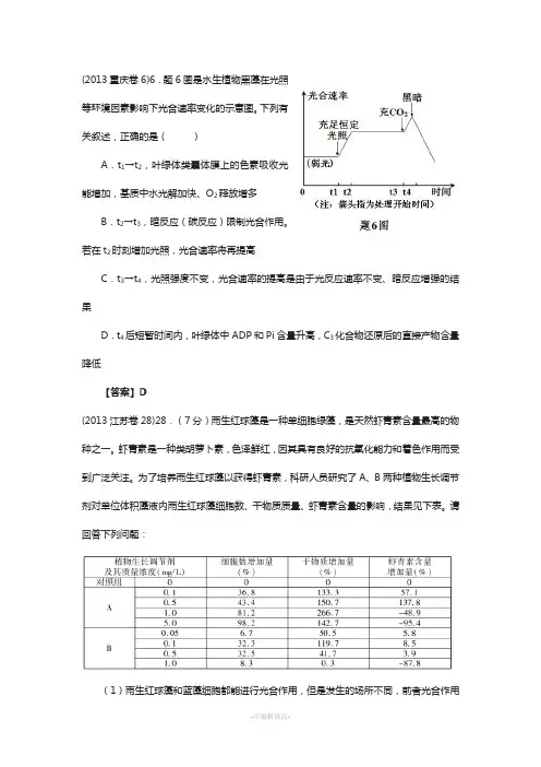 有关光合作用图像的高考题整理