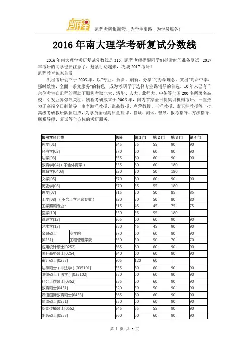 2016年南大理学考研复试分数线