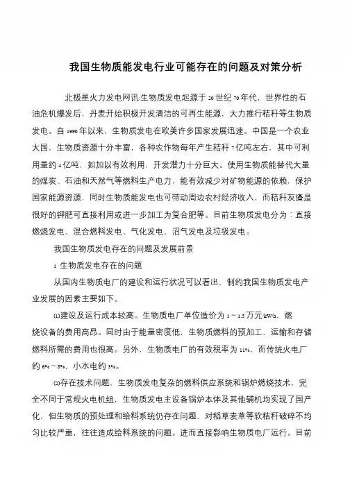 我国生物质能发电行业可能存在的问题及对策分析