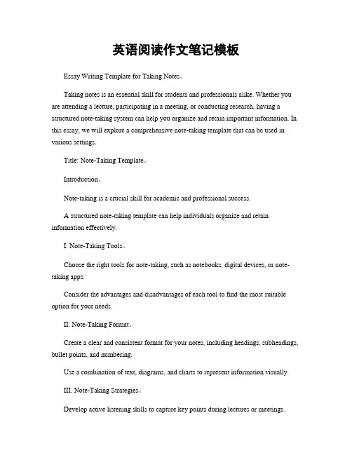 英语阅读作文笔记模板