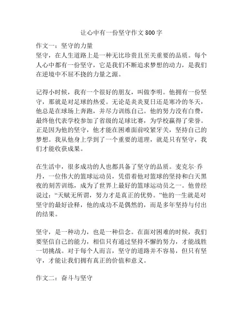 让心中有一份坚守作文800字