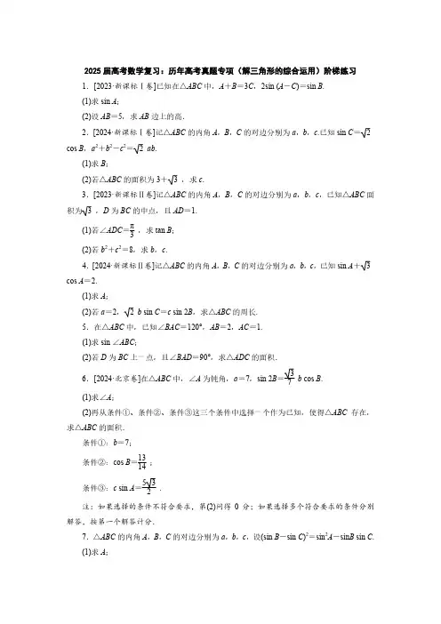 2025届高考数学复习：历年高考真题专项(解三角形的综合运用)阶梯练习(附答案)