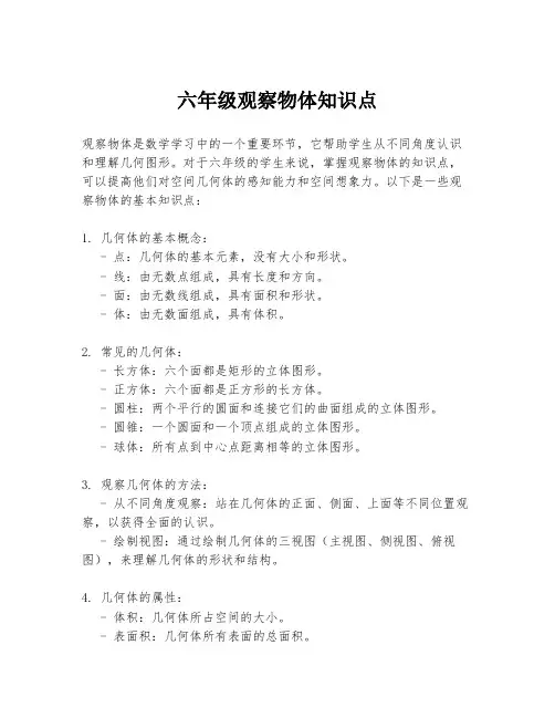 六年级观察物体知识点