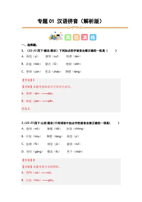 专题01汉语拼音(解析版)