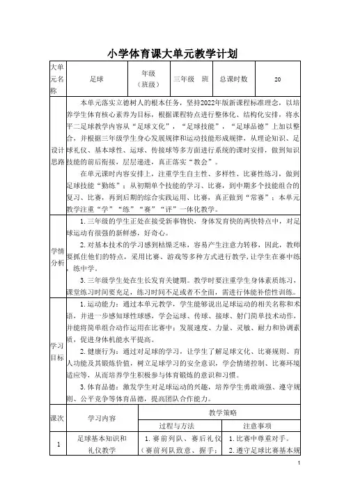 2.水平二 三年级 足球18课时大单元设计-脚内侧踢球(跨学科)