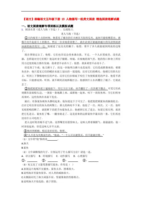 【语文】部编语文五年级下册 13 人物描写一组类文阅读 精选阅读理解试题
