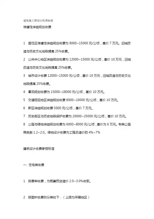 建筑施工图设计收费标准