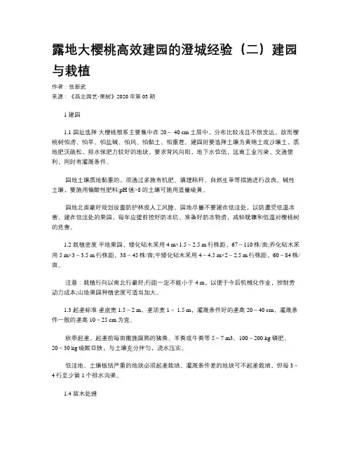 露地大樱桃高效建园的澄城经验（二）建园与栽植