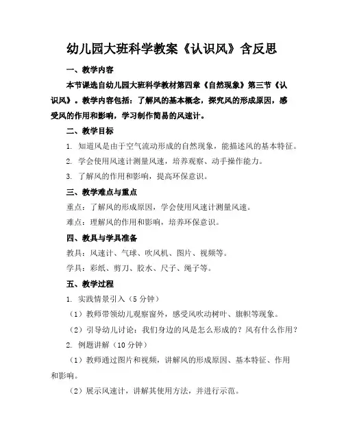 幼儿园大班科学教案《认识风》含反思