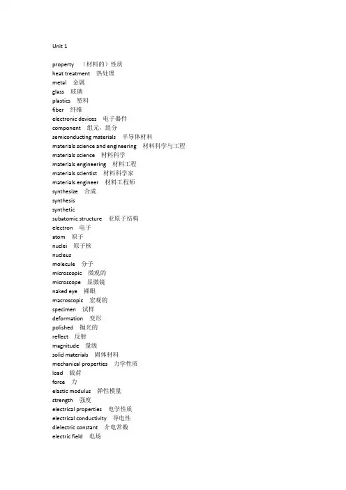 材料专业常用术语英语单词表