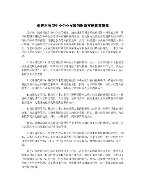 促进科技型中小企业发展的财政支出政策研究