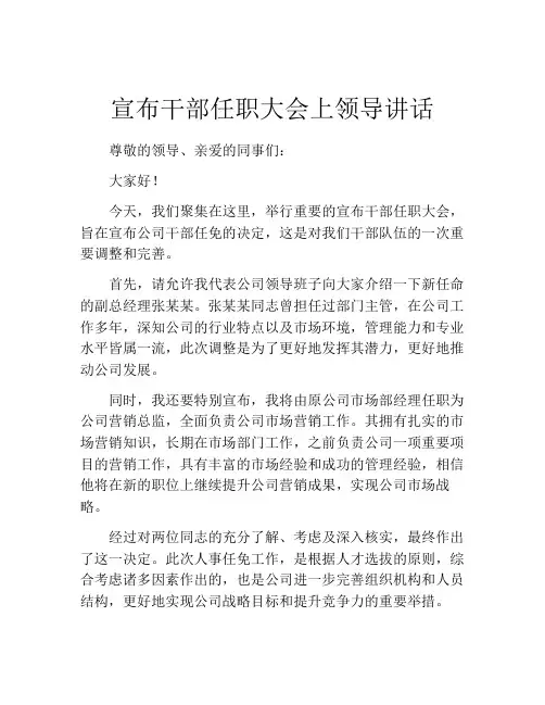 宣布干部任职大会上领导讲话