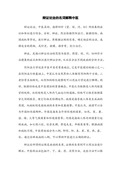 辩证论治的名词解释中医