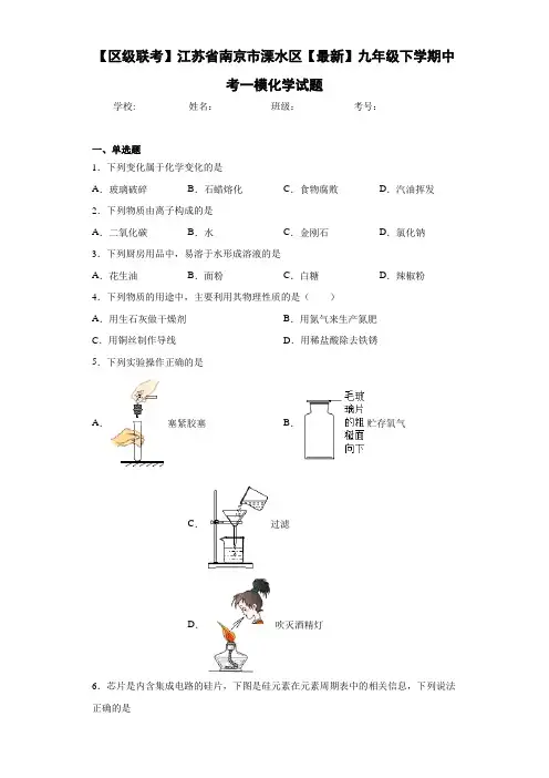 【区级联考】江苏省南京市溧水区【最新】九年级下学期中考一模化学试题